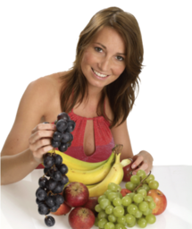 Woman with various fruits